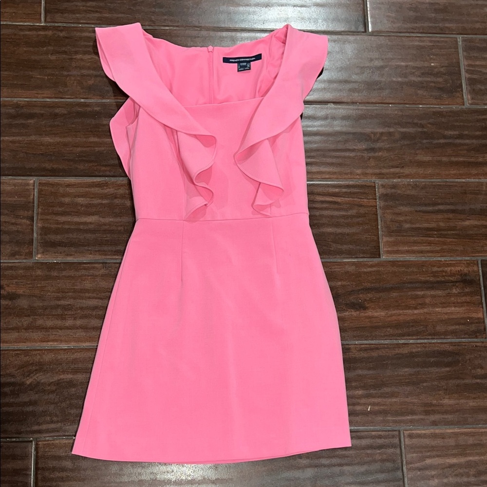 French Connection Pink Ruffle Trim Mini Dress